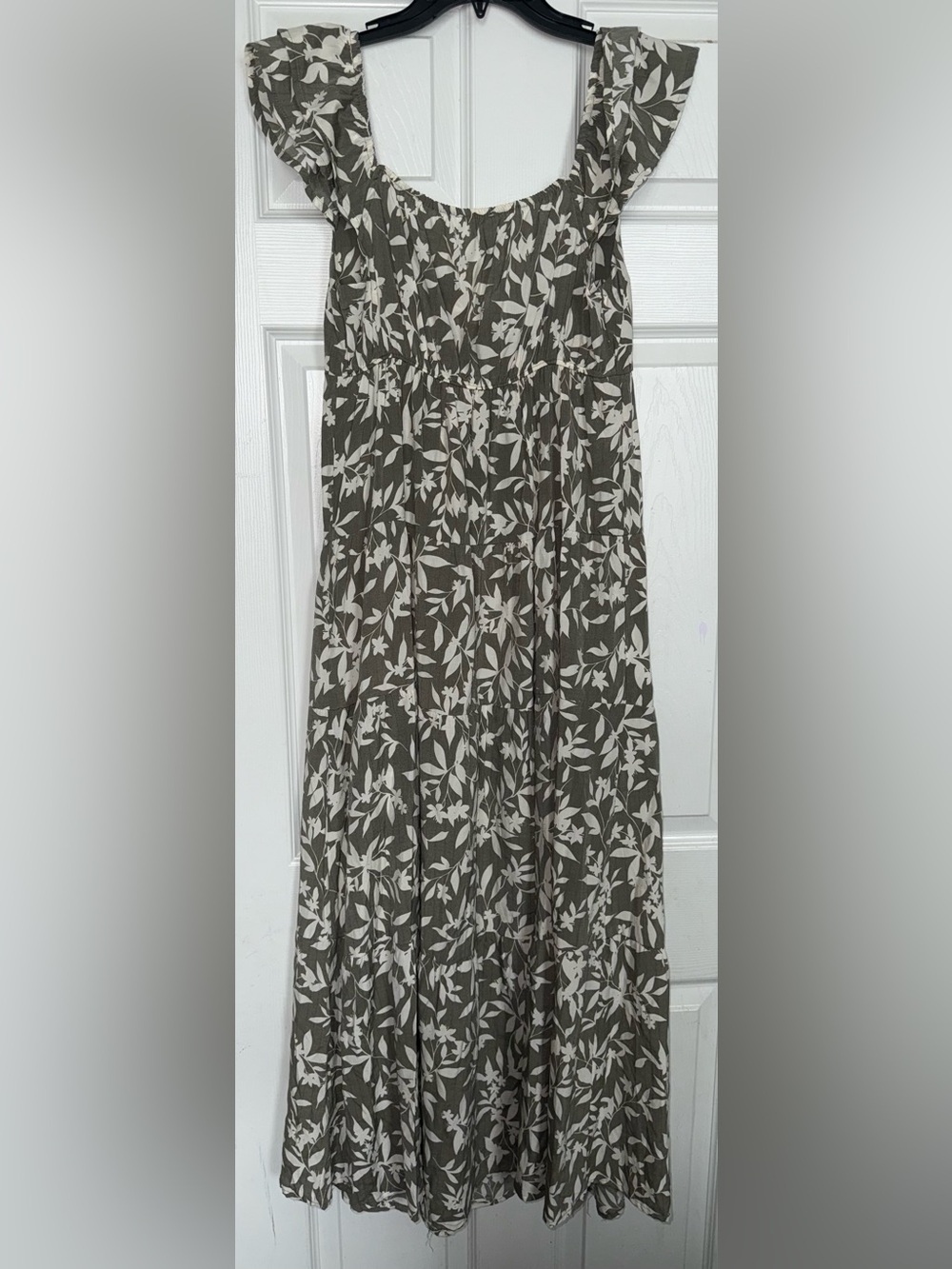 Blu Pepper Olive and Cream Floral Maxi Dress